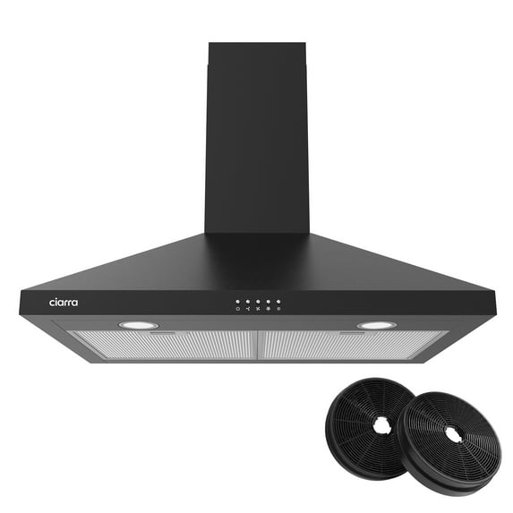CIARRA Black Range Hood 30 inch Wall Mount Ductless Ducted Convertible with Carbon Filter Kit for Recirculating CAB206P75-003