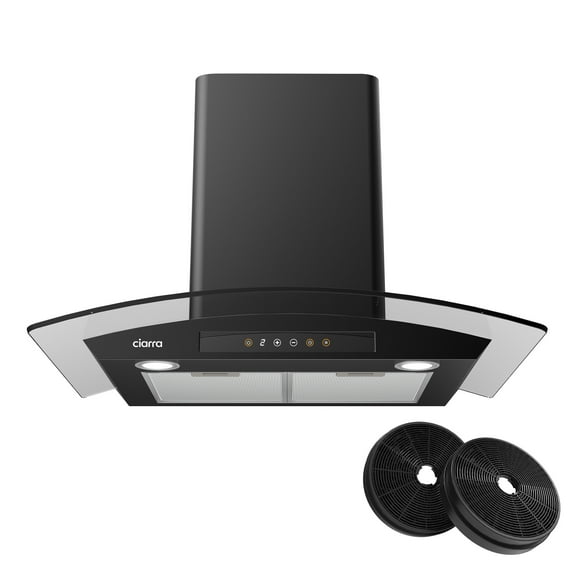 CIARRA Wall Mount Range Hood 30 inch Tempered Glass Black Vent Hood with Carbon Filter Kit for Recirculating CAB50275-003