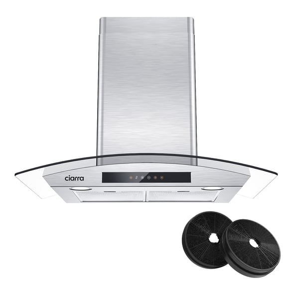CIARRA Wall Mount Range Hood 30 inch Tempered Glass with Carbon Filter Kit for Recirculating CAS50275-003