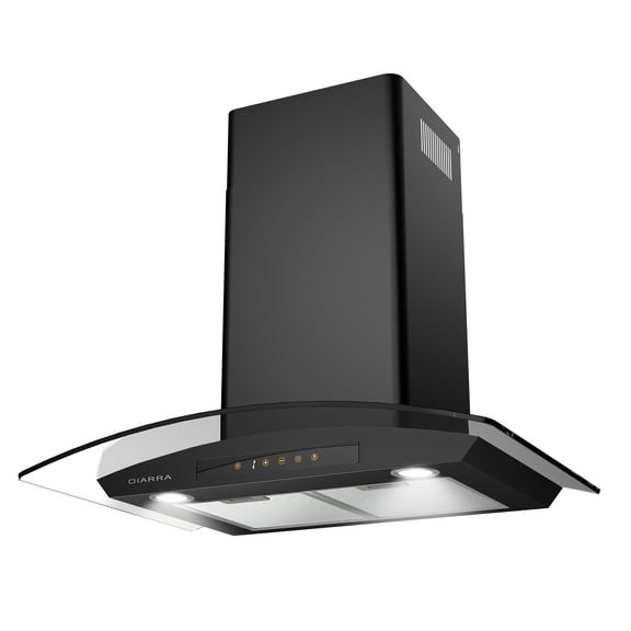 CIARRA Wall Mount Range Hood 30 inch with Tempered Glass Black Vent Hood CAB50275