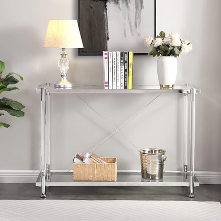 CIATRE 43 inch Sofa Table, Porch Table with Tempered Glass partition Acrylic Legs, Console Table with Silver Chromed Metal Frame, Living Room Hallway Table, Console Furniture