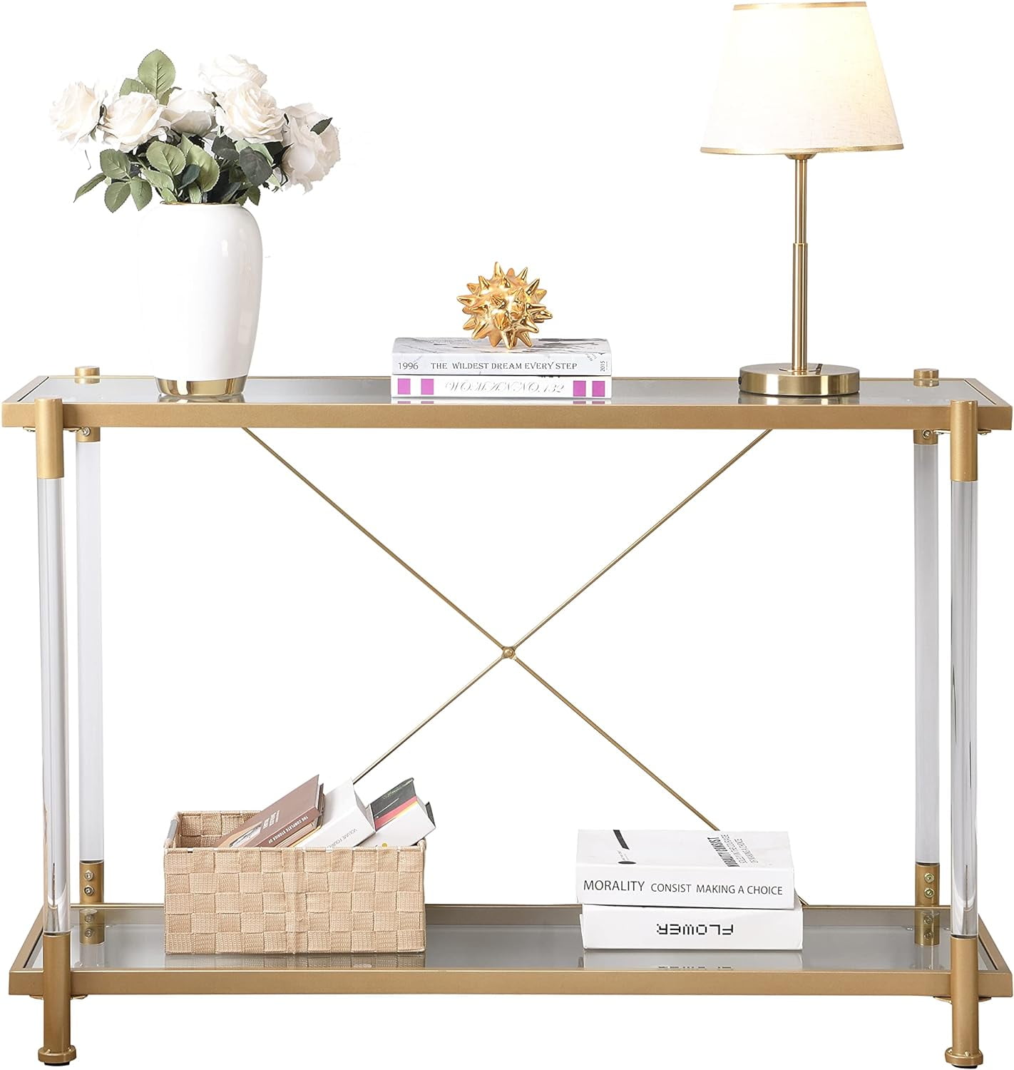 CIATRE 43 inch Sofa Table, Porch Table with Tempered Glass partition ...