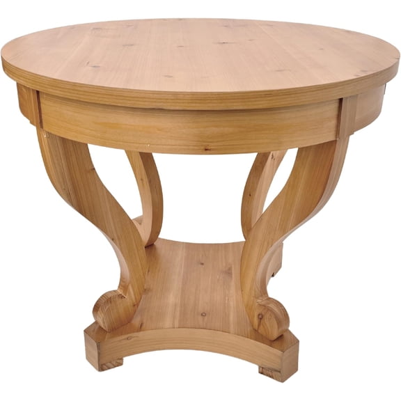 CIATRE Farmhouse Style Round Dining Table  Small Size Curved Legs Design with 2 Storage Drawers, Natural Wood Finish, for Kitchen, Living Room, or Dinette, Easy Assembly