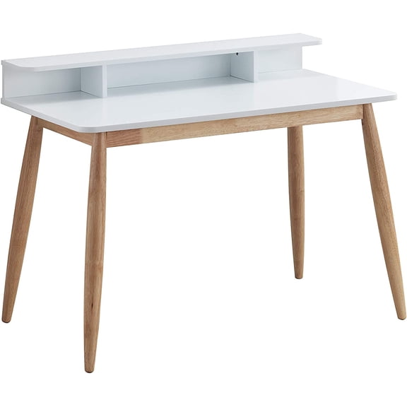 CIATRE Mid Century Modern Desk, 41" Wood Home Office Writing Computer or Laptop Desk with Monitor Stand Riser and Open Storage Cubby, Vanity Desk (White)