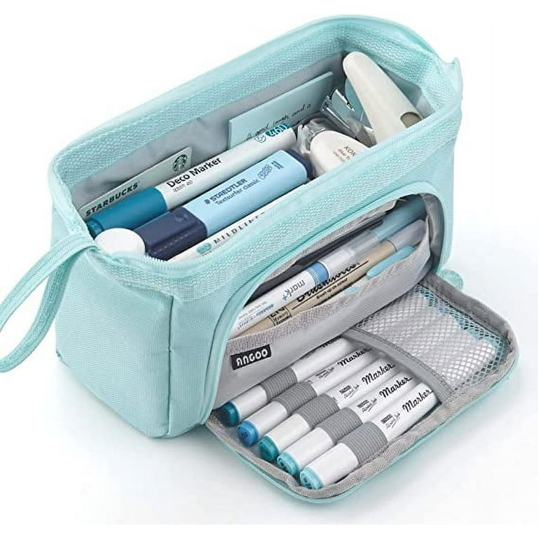 Cicimelon Large Capacity Pencil Case 3 Compartment Pen Pouch Bag for School Teens Girls Boys Men Women (Green)