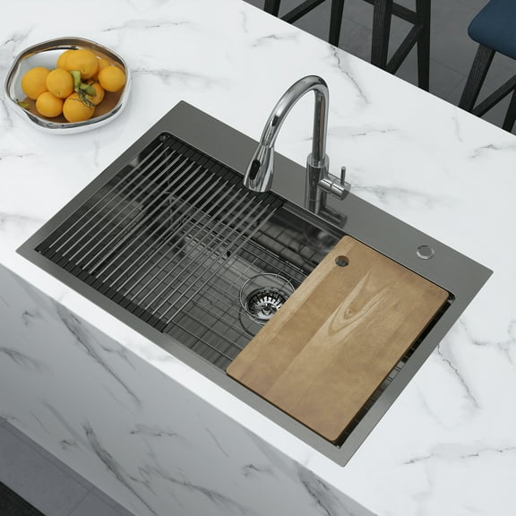 CICIMLU 33*22 Stainless Steel Kitchen Sink Single Bowl Basin with Kit of 5 Accessories Drop-in Sink Easy to Stall, Brushed