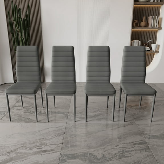 CICIMLU Set of 4 PU Leather Dining Side Chairs with Padded Seat Foot Cap Protection Stable Frame Heavy Duty High Back Design Dining Chairs for Kitchen Dining Room Home Furniture,Gray
