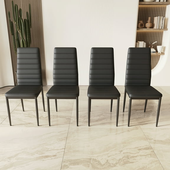 CICIMLU Set of 4 PU Leather Dining Side Chairs with Padded Seat Foot Cap Protection Stable Frame Heavy Duty High Back Design Dining Chairs for Kitchen Dining Room Home Furniture,Black