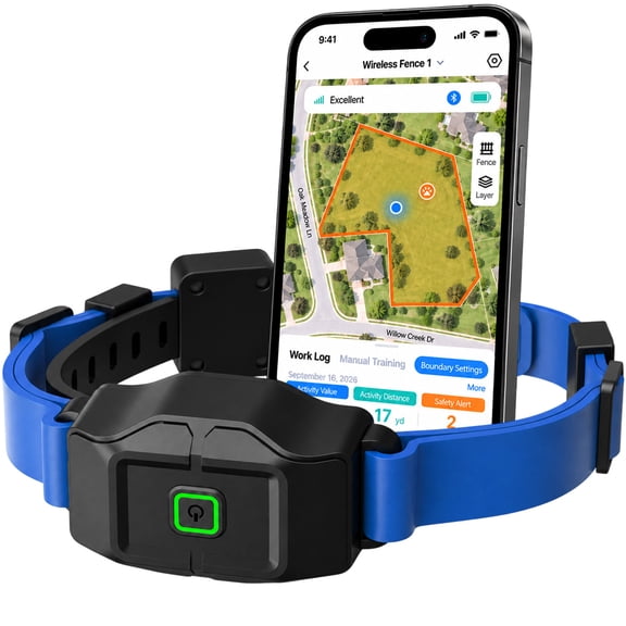 GPS Wireless Dog Fence & Training Collar, No Subscription, Custom Circle & Polygon Fences, Keep-Out Mode, Dogs 20-120 lbs