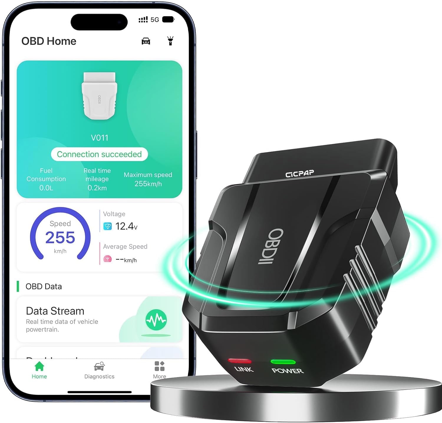 CICPAP OBD2 Scanner Bluetooth, Car Code Readers \u0026 Scan Tools for iOS \u0026 Android, Wireless Auto Diagnostic Scan Tool to Check Engine \u0026 Fix All Cars \u0026 Vehicles, Bluetooth 5.4