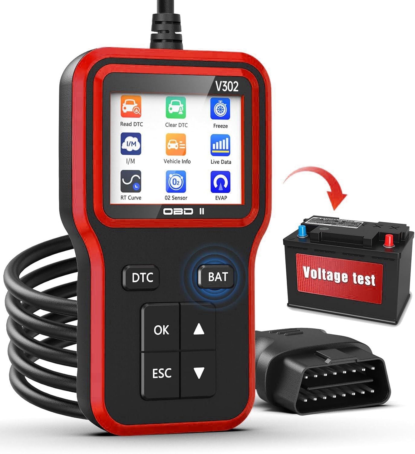 OBD2 Scanner with Upgrade Battery Tester - Diagnostic Tool for Cars That Check Engine Light & Emissions Readiness Read and Clears Vehicle Error Codes for All OBD II Protocol Vehicles Since 1996