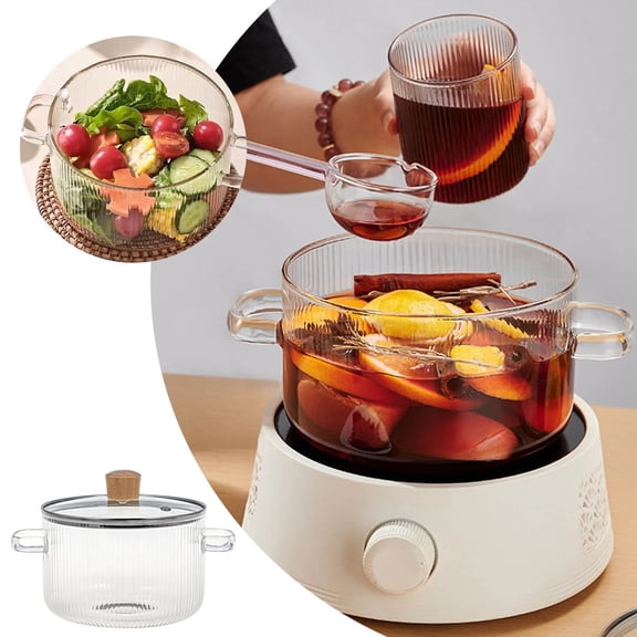 CICRKHB 1.6L Simmer Pot, Glass Simmer Pot, Glass Pots for Cooking on Stove, All-In-One Soup Pot, Stockpots, and Stovetop Potpourri, Cookware, Store Away