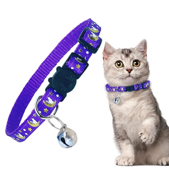 CICRKHB Adjustable Cat Collar with Breakaway Buckle, Reflective SafetyCollar with Bell and Moon Star Pendant, Glow in the Dark Quick Release Pet Collar for Small Cats