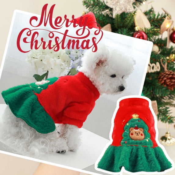 CICRKHB Christmas Pet Clothes, Christmas Tree Bear Skirt Sweater for Dogs and Cats, Warm Autumn Winter Pet Outfit Red