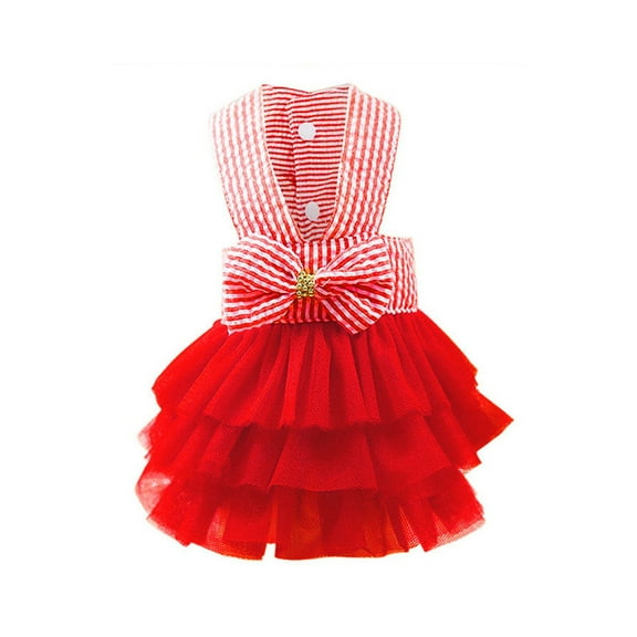 CICRKHB Dog Dress Bubble Skirt Stripe Lace Dress Dog Dress Princess Dresses for Dog, Fashion Pet Dog Clothes, Striped Mesh Puppy Dog Princess Dresses Pet Supplies Red