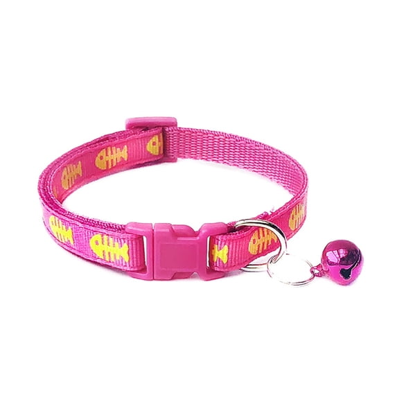 CICRKHB Fish Bone Cat Collar Tie, Breakaway Safety Collar with Bell Basic Dog Cat Collar Buckle, Adjustable Polyester Cat Dog Collar Or Seatbelts, Adjustable 19-32Cm Pink