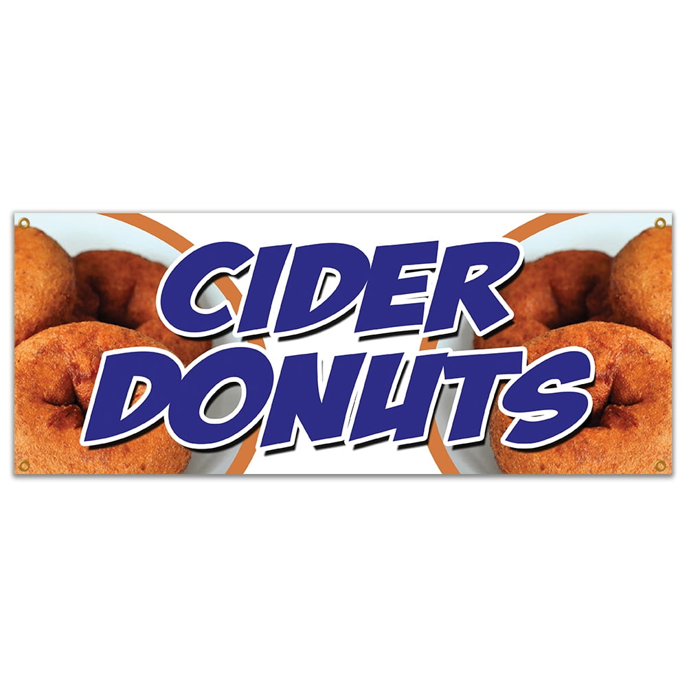 CIDER DONUTS BANNER SIGN hot fresh doughnuts varieties coffee bakery