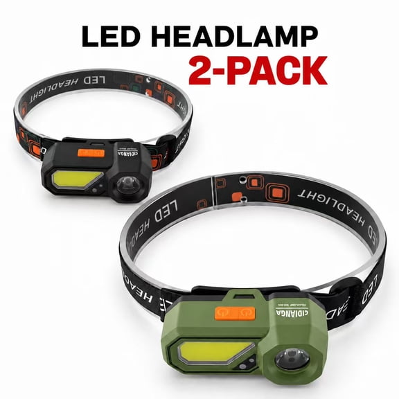 CIDIANGA 2-Pack Rechargeable Sensor LED Headlamps, Black and Green Dual-Light Head Lights with COB Floodlight
