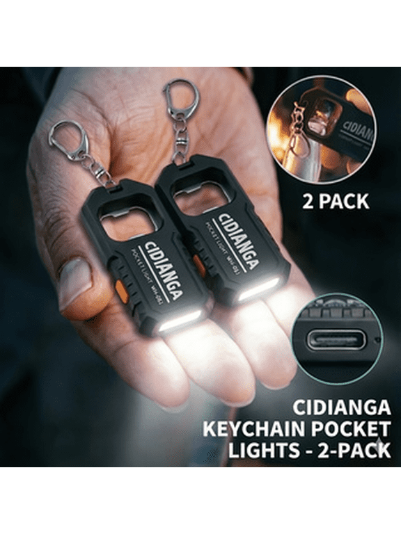 Keychain Pocket Light 2 Pack, USB-C Rechargeable Mini LED Flashlight with Bottle Opener, Portable EDC Key Ring Lamp for Daily & Outdoor Use