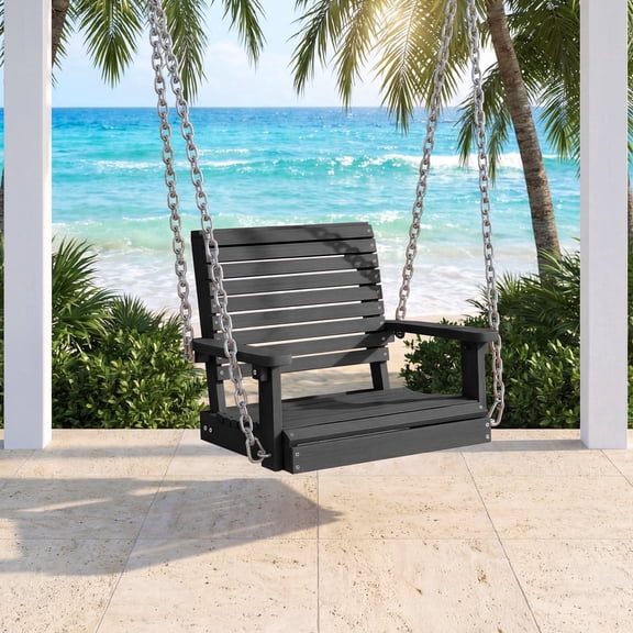 Kaleemen Porch Swing, Single Person Poly Lumber Outdoor Hanging Swing Chair for Porch and Patio, Black