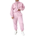 thumbnail image 1 of CIENVNSTG 2 Piece Outfits Sweatsuit Set Half Zip Lapel Collar Long Sleeve Sweatshirt Sweatpant Tracksuit Sets Pink L, 1 of 6