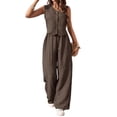 thumbnail image 1 of CIENVNSTG 2 Piece Sets for Women Dressy Summer Korean Fashion Button V Neck Crop Vest Blazer Wide Leg Pants Suit Linen Cotton Matching Work Office Outfits Brown XL, 1 of 5