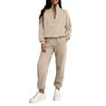 thumbnail image 1 of CIENVNSTG 2 Piece Sets for Women Casual Outfits Sweatsuit Long Sleeve zipper Sweatshirt Wide Leg Sweatpant Loungewear Set Jogger Sets Khaki M, 1 of 3