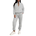 thumbnail image 1 of CIENVNSTG 2 Piece Sets for Women Casual Outfits Sweatsuit Long Sleeve zipper Sweatshirt Wide Leg Sweatpant Loungewear Set Jogger Sets Light Gray S, 1 of 3