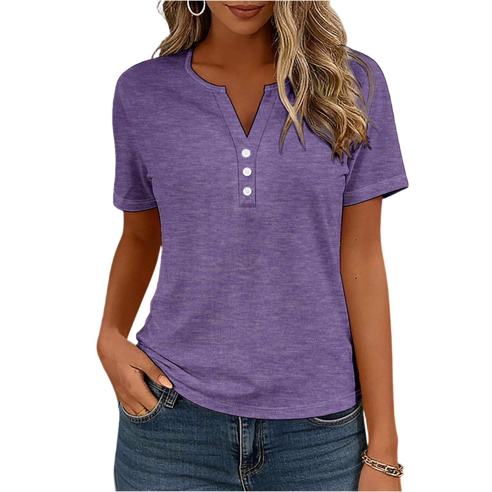 CIENVNSTG 2026 Trendy Spring Summer V Neck Tops for Women Short Sleeve ...