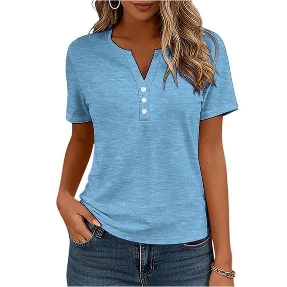 CIENVNSTG 2026 Trendy Spring Summer V Neck Tops for Women Short Sleeve ...