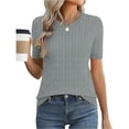 thumbnail image 1 of CIENVNSTG 2026 Women's Cable Knit Short Sleeve Blouses Crewneck Lightweight Sweater Tops Cute Trendy Summer Spring Business Dressy Casual Work Outfits Gray L, 1 of 3
