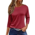 thumbnail image 1 of CIENVNSTG 3/4 Length Sleeve Womens Tops Dressy Casual Round Neck Tunic Tops Loose Fit Basic Tees Blouses Fall Fashion Pullover Red L, 1 of 5