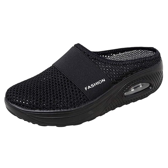 CIENVNSTG Air-Cushion Slip-On Walking Shoes Mesh Breathable Lightweight Orthopedic Walking Slippers Knitted Casual Comfort Outdoor Sneaker Black 35