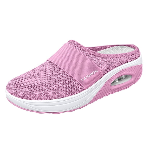 CIENVNSTG Air-Cushion Slip-On Walking Shoes Mesh Breathable Lightweight Orthopedic Walking Slippers Knitted Casual Comfort Outdoor Sneaker Pink 41