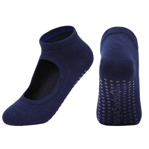 CIENVNSTG Backless Yoga Socks Women Pilates Socks Crew Non Slip Women for Barre Dance Trampoline Aerobics Fitness Sports Socks Deep Blue