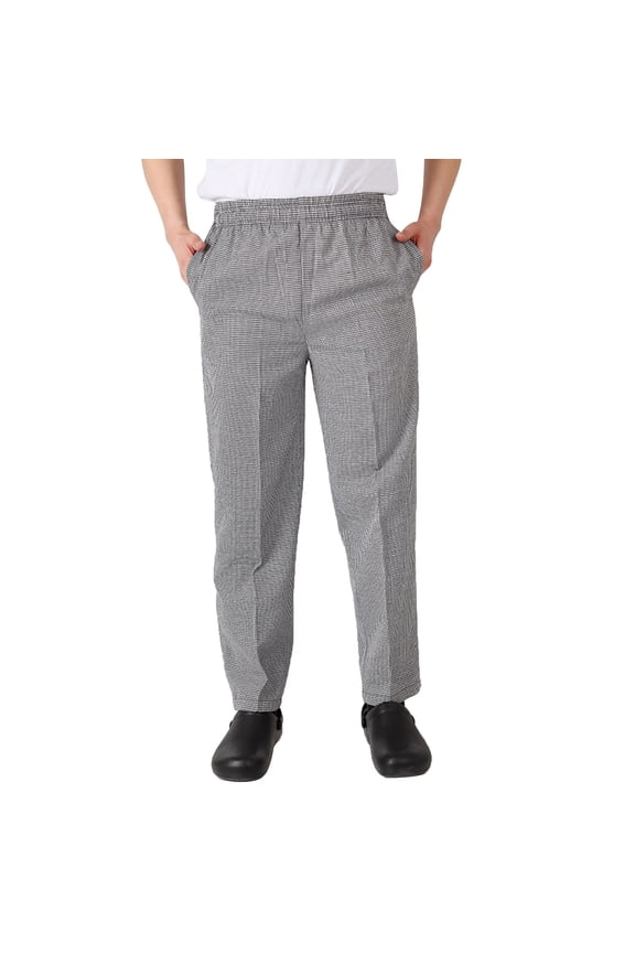 Baggy Fit Striped Chef Cook Pants Elastic Waist Design with Pocket for Restaurant Kitchen Food Service Work Uniform Use Gray XL
