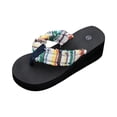 thumbnail image 1 of CIENVNSTG Boho Striped Wedge Flip Flops for Women Fray Strap Thick Wedge Sole Thong Summer Casual Footwear Beach Daily Outdoor Wear Beige 38, 1 of 4