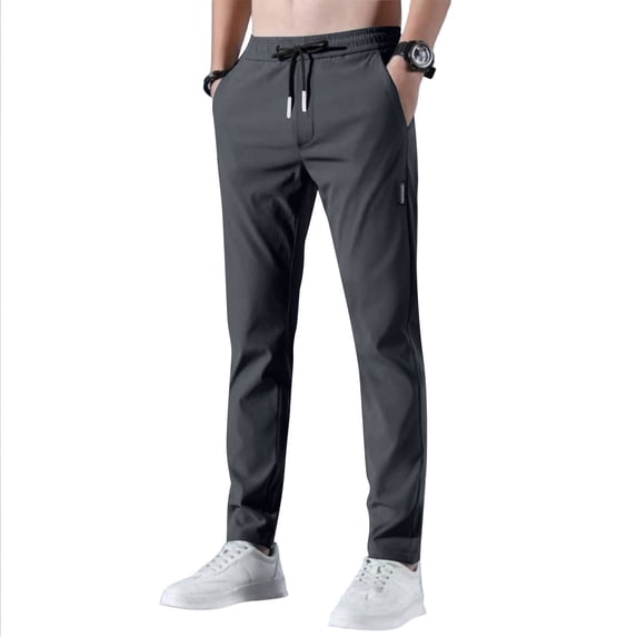 CIENVNSTG Casual Straight Leg Pants for Mens Drawstring Waist Lightweight Breathable Material with Pockets for Daily Outdoor And Leisure Wear Dark Gray M