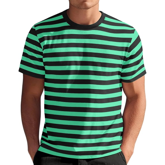 CIENVNSTG Classic Horizontal Striped Casual T Shirts For Men Short Sleeve Crew Neck Soft Breathable Regular Fit Lightweight Daily Tops Green S