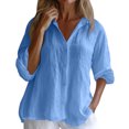 thumbnail image 1 of CIENVNSTG Cotton Linen Button Down Shirt for Women Henley Long Sleeve Blouses Lightweight Spring Summer Loose Solid Casual Work Tops Sky Blue L, 1 of 5