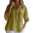 thumbnail image 1 of CIENVNSTG Cotton Linen Button Down Shirt for Women Henley Long Sleeve Blouses Lightweight Spring Summer Loose Solid Casual Work Tops Yellow XL, 1 of 5