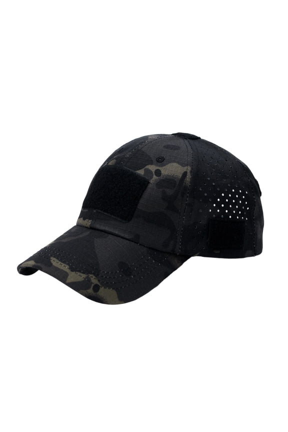 Cut Breathable Mesh Hook And Loop Patch Panels Curved Brim Unisex Tactical Baseball Cap Adjustable Outdoor Sun Hat Deep Blue