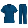 thumbnail image 1 of CIENVNSTG Cute Scrubs for Women Set V-Neck Short Sleeve Scrub Tops Soft Stretch Solid Color Straight Leg Pants Dark Blue XL, 1 of 5
