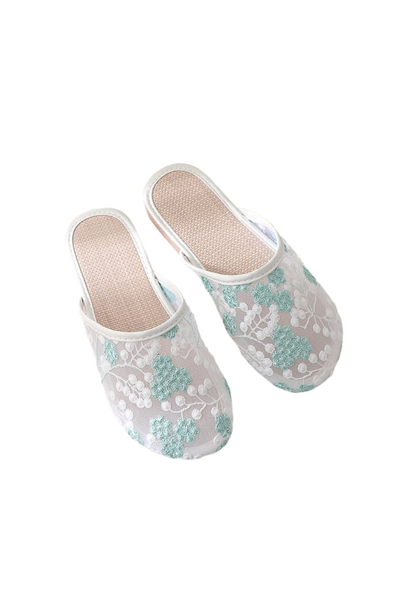 Fancy Slippers For Women Fashion Elegant Floral Embroidery Mesh Closed Toe Slide Slippers Bridesmaid Slippers Mint Green 35