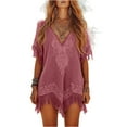 thumbnail image 1 of CIENVNSTG Fashion Printed Tassel Ethnic Retro Mini Dresses Vintage Women Sexy Deep V Holiday Dress Pink XL, 1 of 4