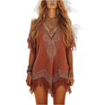 thumbnail image 1 of CIENVNSTG Fashion Printed Tassel Ethnic Retro Mini Dresses Vintage Women Sexy Deep V Holiday Dress Red M, 1 of 4