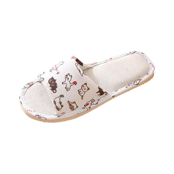 CIENVNSTG Floral Linen Home Unisex Slippers Soft Non-Slip Bottom Flip Flops Indoor Casual Flat Shoes Slip On Bedroom Slippers Brown 37