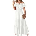 thumbnail image 1 of CIENVNSTG Formal Dresses for Women Fashion Short Sleeve Beach Long Dress Casual Loose Dress Up Clothes White S, 1 of 4
