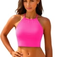 thumbnail image 1 of CIENVNSTG High Neck Halter Cropped Swim Top Womens Padded Modest Bikini Top Breathable Stretchy Material Bathing Suit for Pool Leisure Water Sports Activities Hot Pink M, 1 of 5
