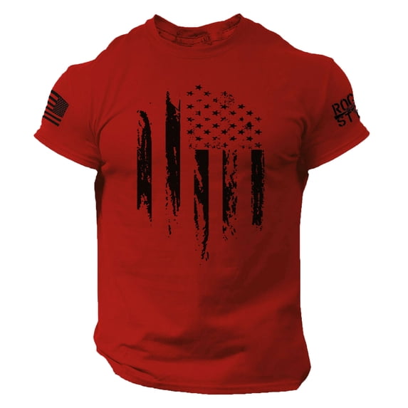 CIENVNSTG Independence Day Mens Short Sleeve Crew Neck T Shirts Distressed USA Flag Graphic Print Arm Patch Detail Slim Athletic Fit Soft Breathable Vintage Casual 250 Anniversary Tops Red 2XL